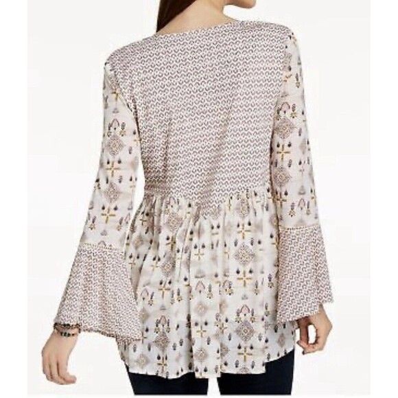 Style & Co Mixed Print Women’s XL Peasant Top Tassels Boho Lined Prairie Shirt - Picture 2 of 9